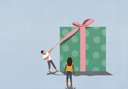Woman watching husband open large gift