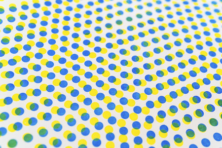 3D blue and yellow dots pattern overlapping on white background