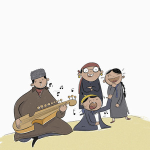 Family playing rubab and singing