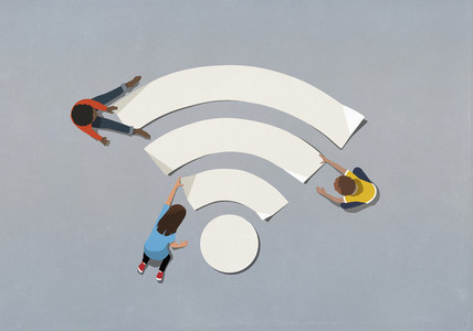 People assembling wifi symbol