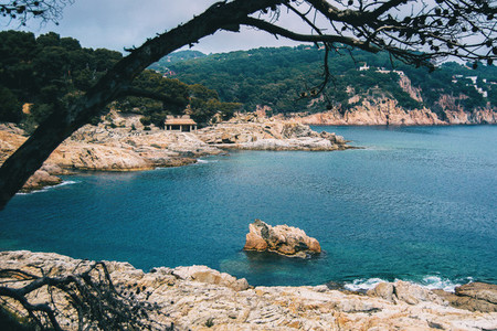Landscape of the Costa Brava in Catalonia  Spain  With a blue sea