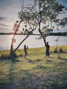 Couple enjoy the view on evening