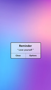 Reminder message interface with love yourself word on gradient b