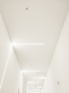White hall illuminated by white led lights