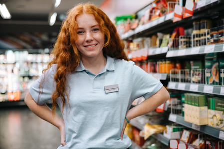 Student on holiday job at supermarket