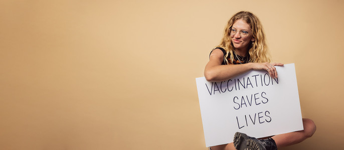 Woman with Vaccination saves lives banner