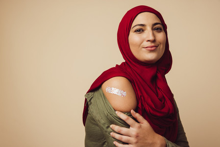 Muslim woman after getting vaccine