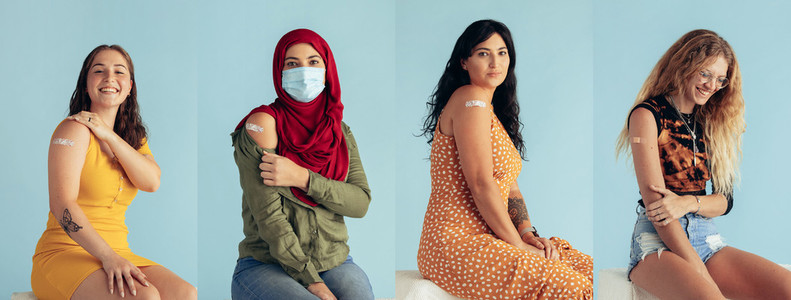Diverse women collage with coronavirus vaccination