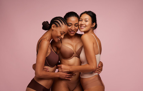 Group of multiracial women in underwear