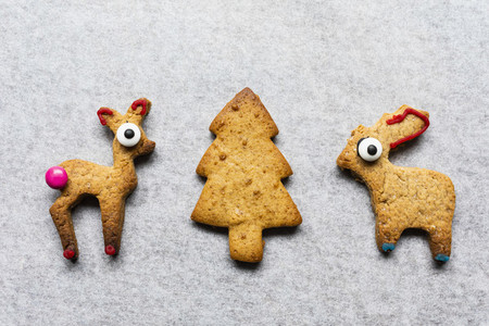 Cute gingerbread reindeer and Christmas tree cookies