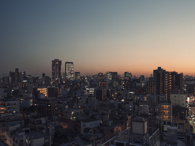 Cityscape buildings at dusk Tokyo Japan