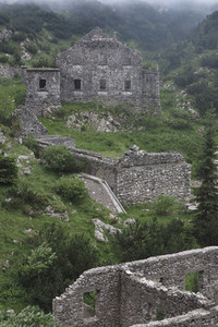 Old military barracks ruins Soca Valley Slovenia