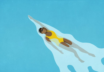Woman swimming backstroke in water