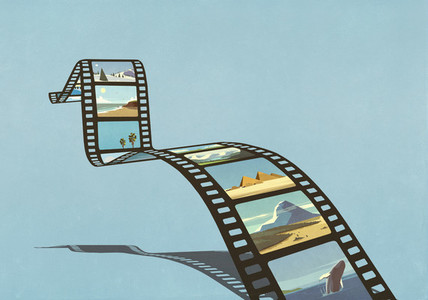 Travel and nature images on film reel
