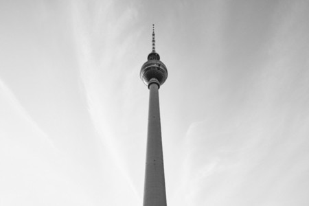 Berlin Television Tower against cloudy sky Germany