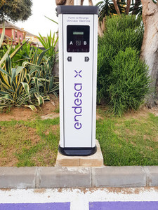Jerez de la Frontera  Andalusia  Spain  7 July 2021  Charging point for electric vehicles of the Endesa company located on the street