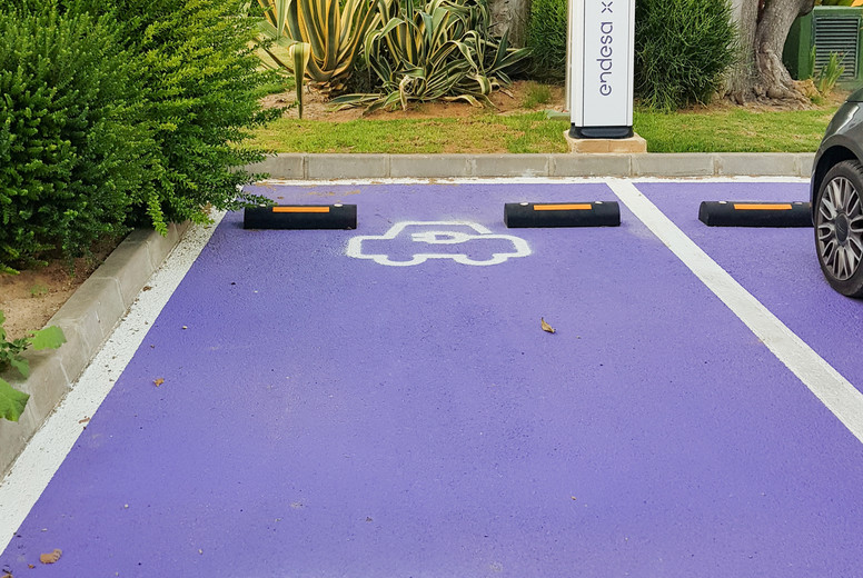 Jerez de la Frontera, Andalusia, Spain. 7 July 2021. Charging point for electric vehicles of the Endesa company located on the street.