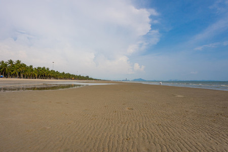 Bangsaen beach in the evening time  Very few people because of t