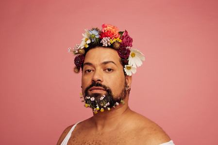 Bearded male with floral makeup