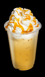 Ice Cappuccino or Latte Coffee with whip cream and caramel toppi