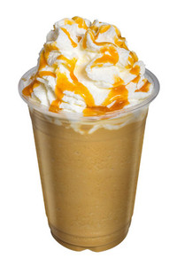 Cappuccino or Latte Coffee Smoothies with whip cream and caramel