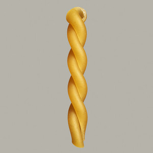 Close up uncooked gemelli pasta noodle on gray background