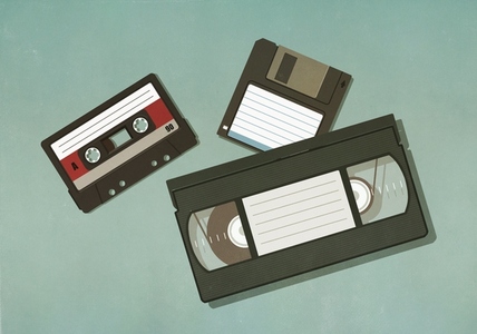 Cassette tape VHS tape and floppy disk
