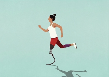 Female amputee with prosthetic leg jogging