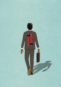 Businessman with batteries in back