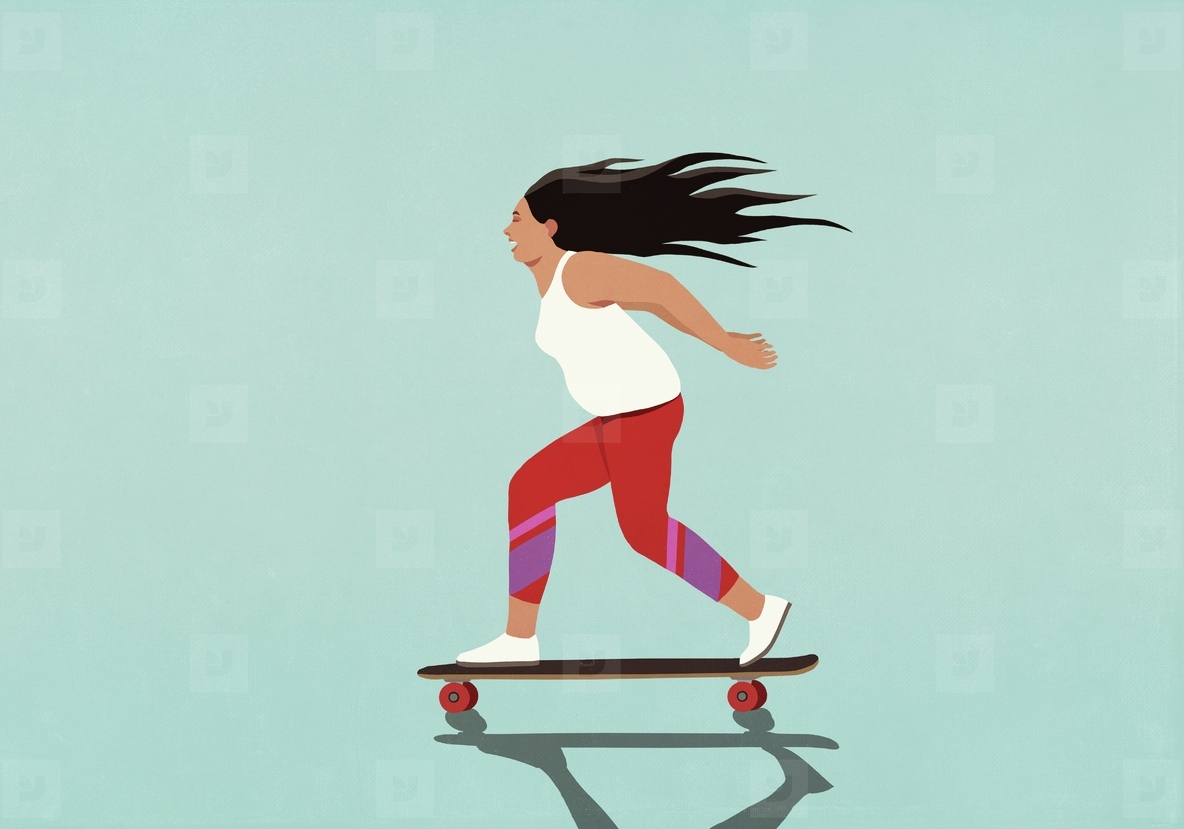 Carefree woman skateboarding