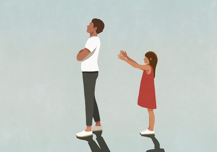 Father ignoring daughter with arms outstretched