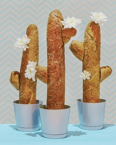 Bread loaves forming cacti with flowers