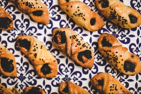 Turkish traditional salty pastry with black olive paste filling