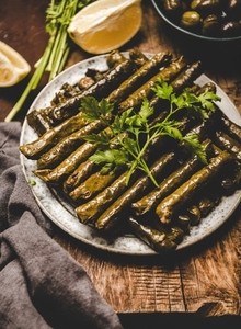 Turkish Sarma or Dolma with rice and spices on plate