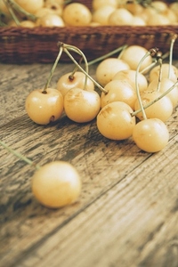 Warm image of delicious white cherries