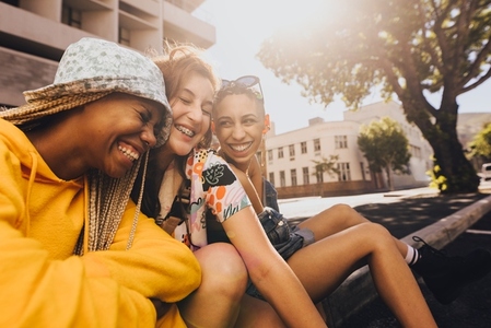 Young female friends having fun in the city