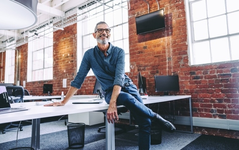 Mature businessman smiling while sitting in an office