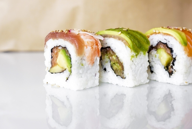 Delicious variety of sushi california rolls