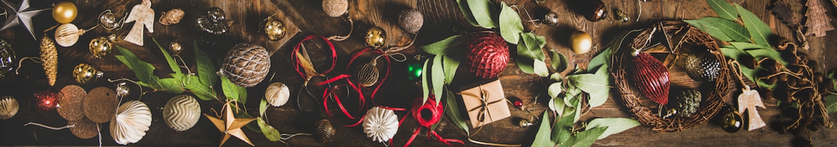 Flat lay of Christmas  New Year holiday background  wide composition