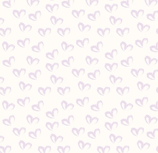Seamless pattern of hand drawn hearts in pastel purple color on beige and neutral background