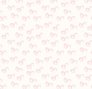 Seamless pattern of hand drawn hearts in pastel red color on beige and neutral background
