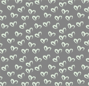 Seamless pattern of hand drawn hearts in pastel green color on gray background