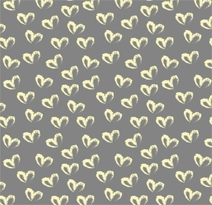 Seamless pattern of hand drawn hearts in pastel yellow color on gray background