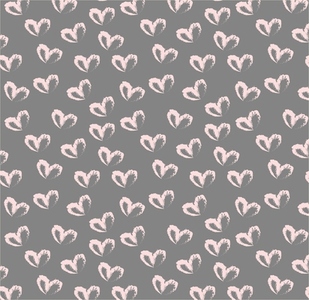 Seamless pattern of hand drawn hearts in pastel red color on gray background