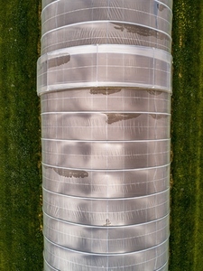 Aerial view round greenhouse roof Germany