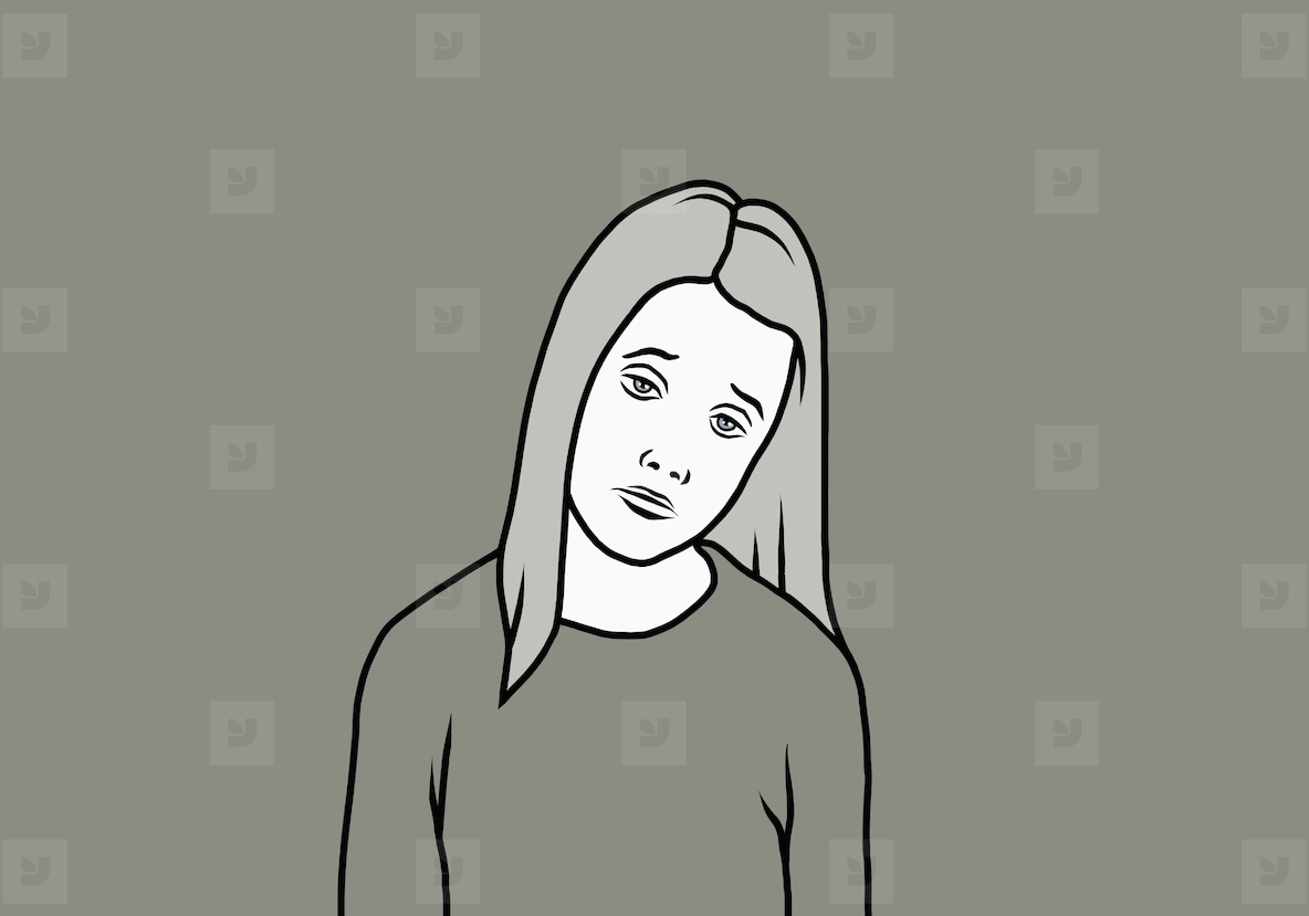 Portrait sad depressed woman on gray background