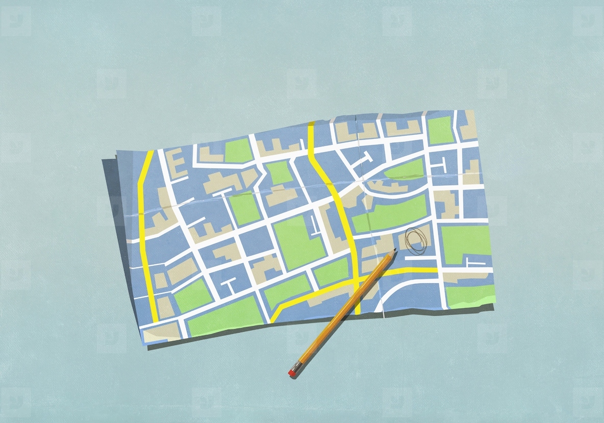 Pencil drawing circle on map