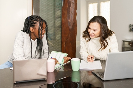 Multiracial women working together from home