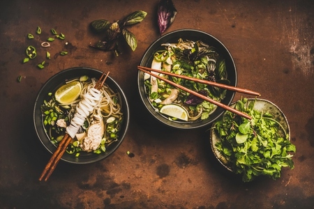 Vietnamese asian traditional rice noodle and chicken soup Pho Ga
