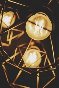 Low view of a golden geometric lamp